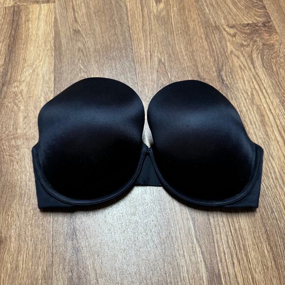 Victorias Secret Black Satin Strapless Push Up Bra Underwire Size 34DD - Picture 1 of 6